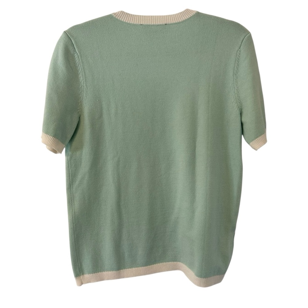 Mint Green Ann Taylor Designer Knit Sweater Top Shirt Gold Buttons Womens Medium - Picture 2 of 4